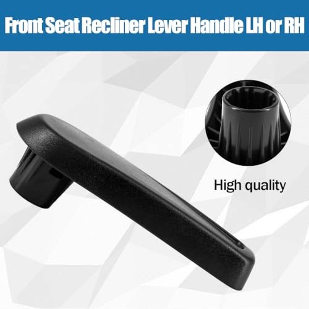 Front seat recliner lever handle, black, long paddle shape with ribbed texture