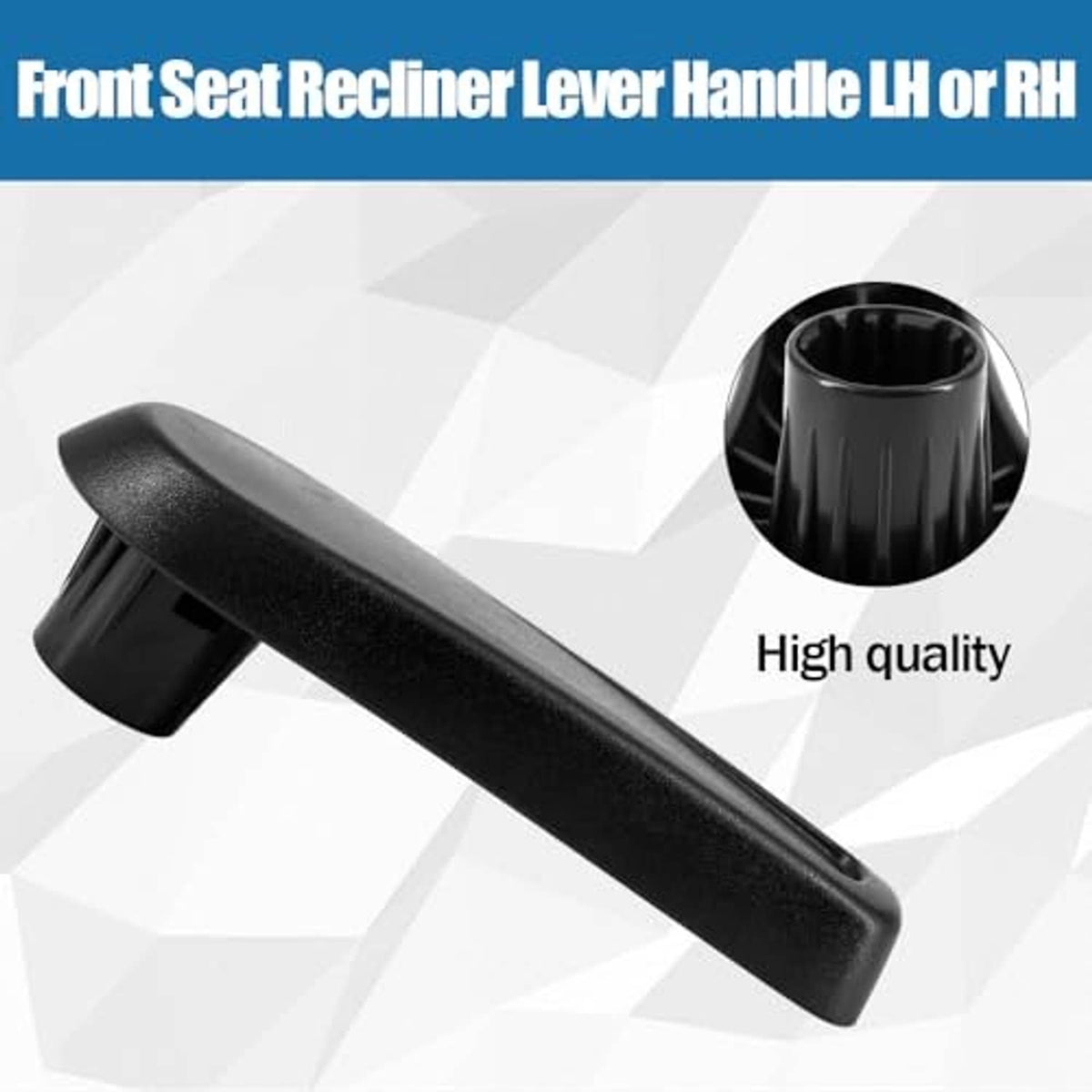 Front seat recliner lever handle, black, long paddle shape with ribbed texture