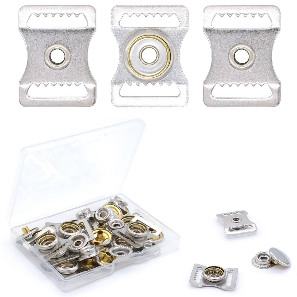 Silver sports helmet chin strap snap buckles set with circular stainless insert