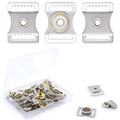 Silver sports helmet chin strap snap buckles set with circular stainless insert