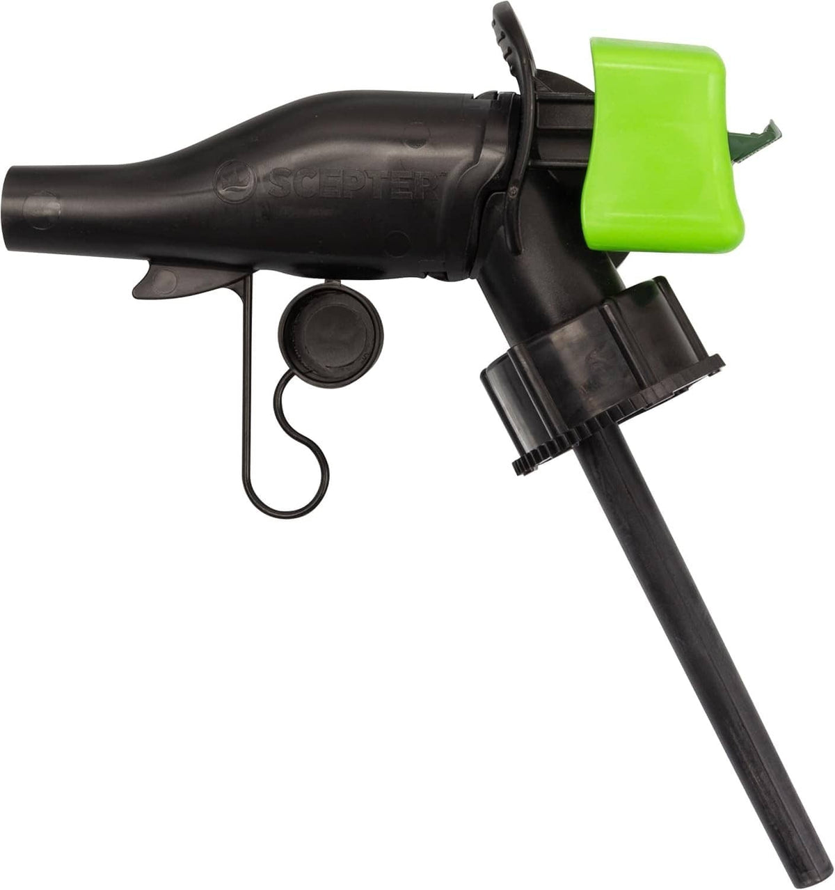 Black replacement spout with green outlet cap and extending tube