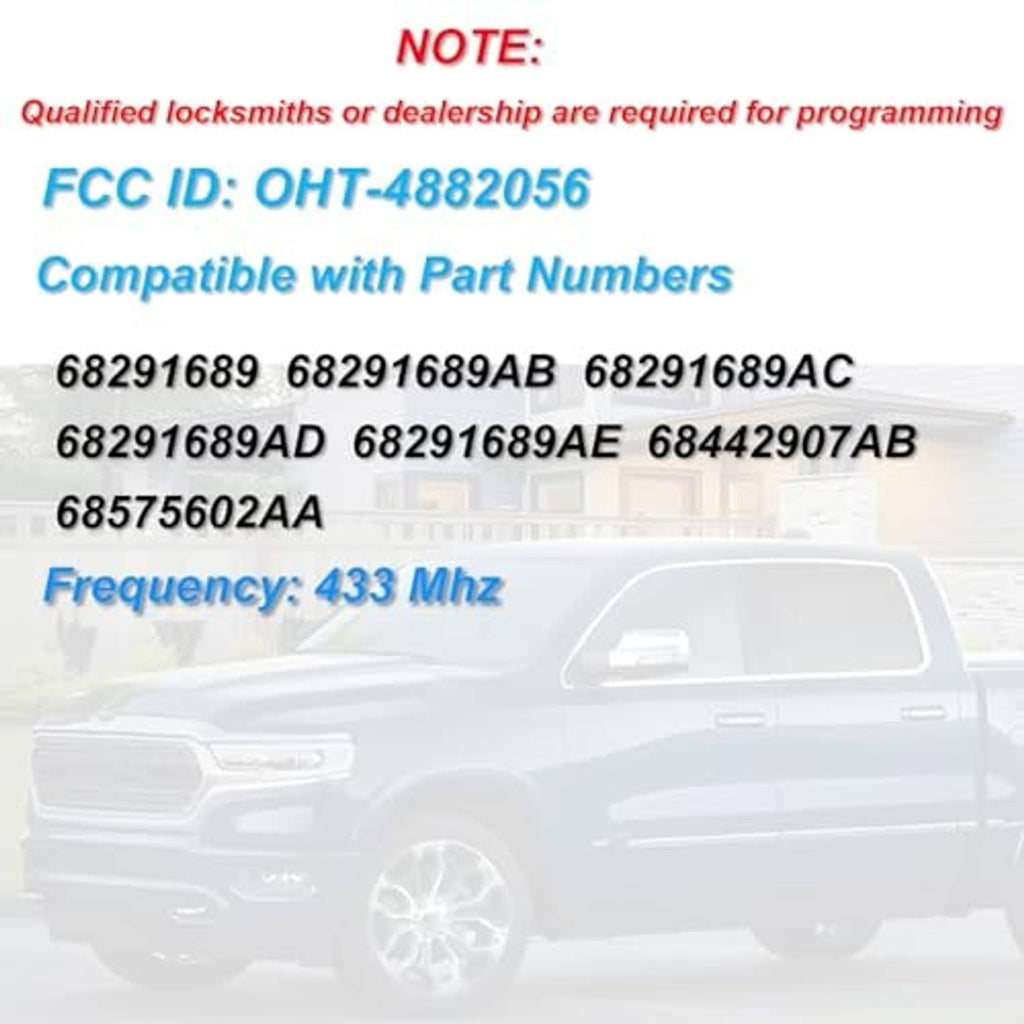 Key fob listing FCC ID OHT-4882056 and 433 MHz frequency