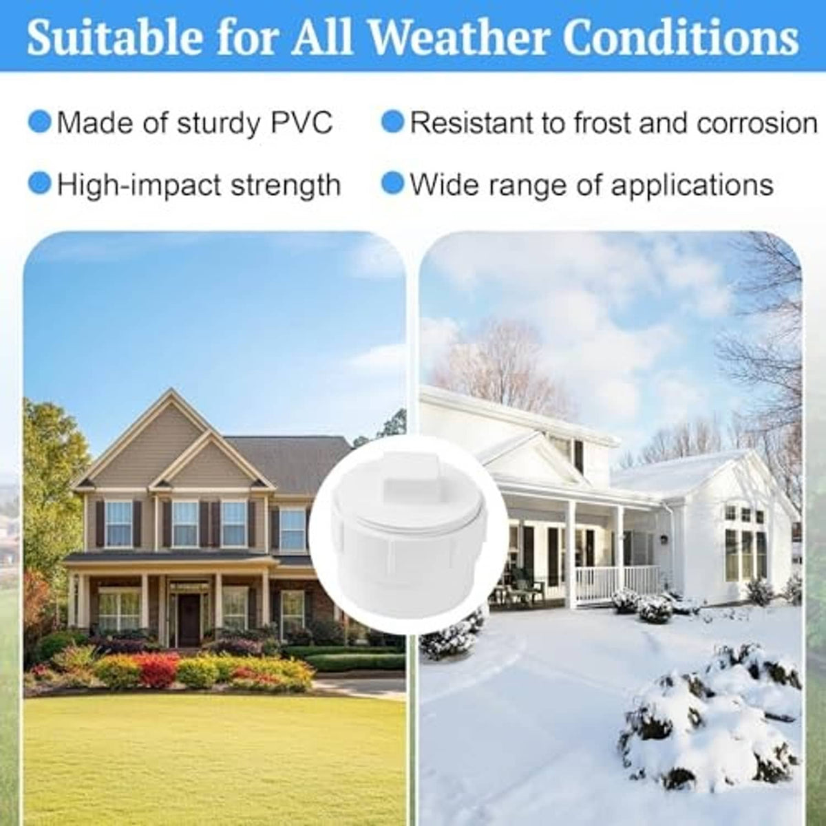 White PVC 2-inch sewer cleanout adapter with plug cap, shown centered