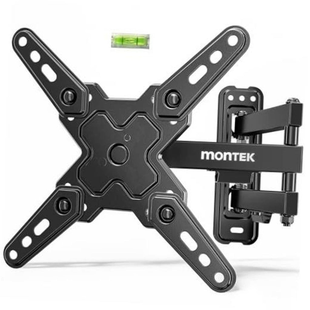 Full motion TV wall mount bracket, black metal arms with central mounting plate