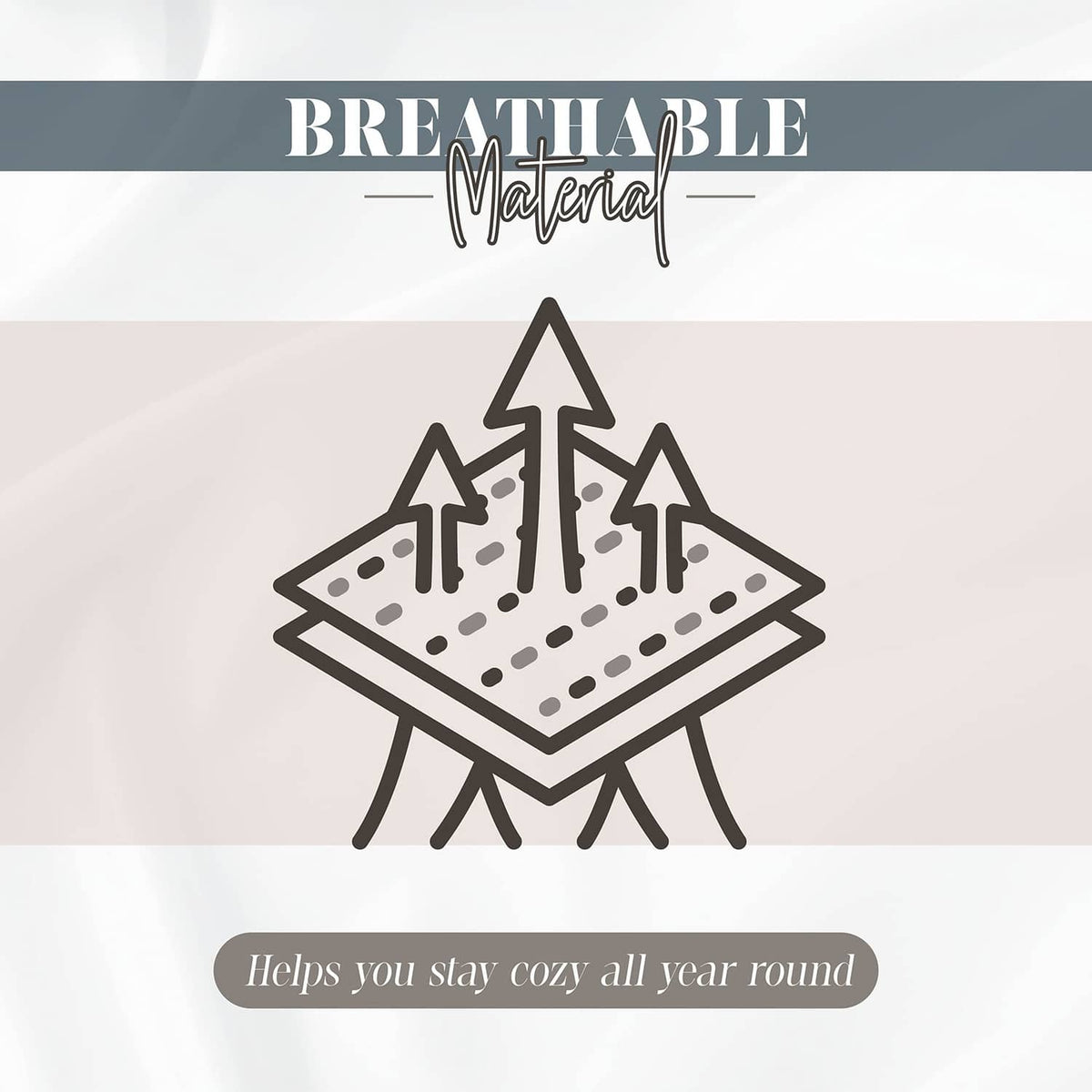 Comforter breathable material icon with quilted airflow symbol on white background