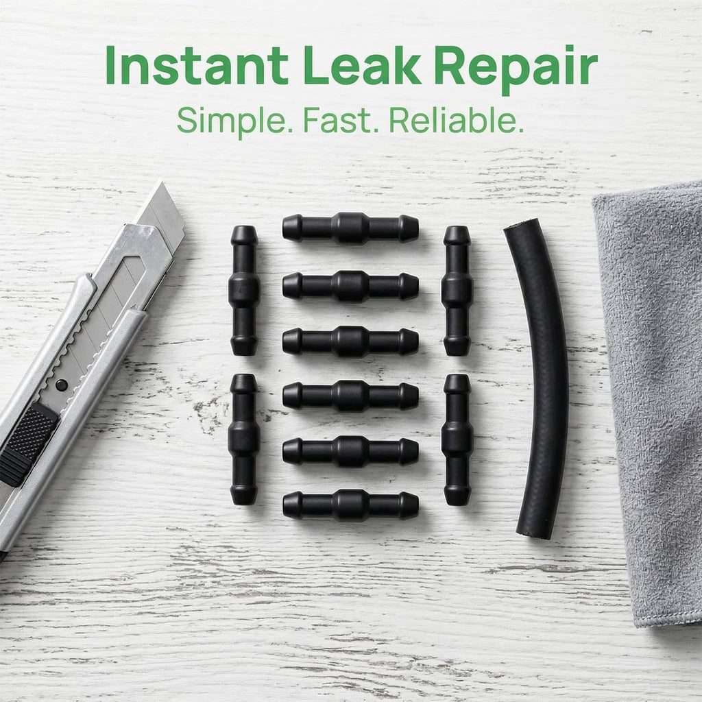 Set of black windshield washer hose two-way connectors and short hose pieces