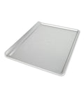 Large silver nonstick cookie sheet with raised rim and striped texture
