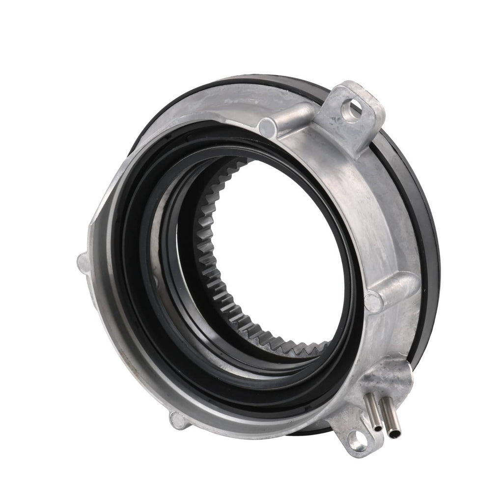 Axle locking hub actuator assembly with black seals and silver metal body, side pin