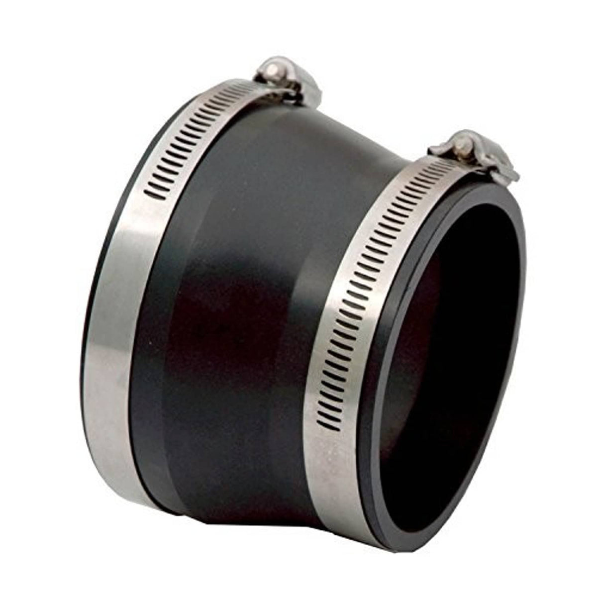 Black intake coupler with stainless clamp bands and mounting bolts