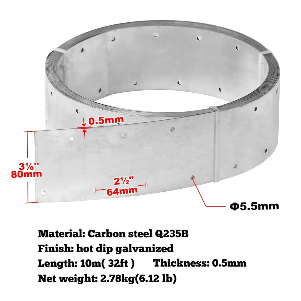 Perforated steel tie band coil, 80mm wide, silver