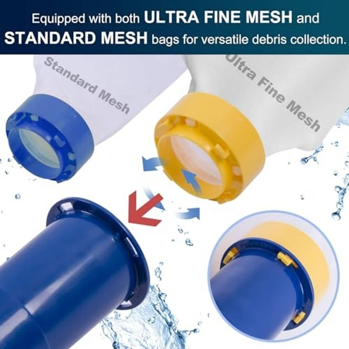 Ultra fine and standard mesh vacuum bags with yellow and blue rings