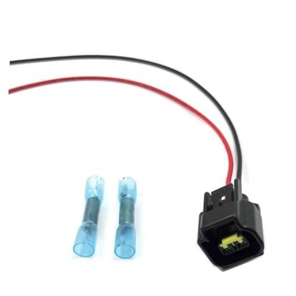 Crankshaft sensor wiring harness connector with black housing, red/black leads and blue pins