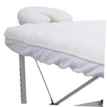 White fleece massage table pad set with thick rolled edge for extra-soft cushioning