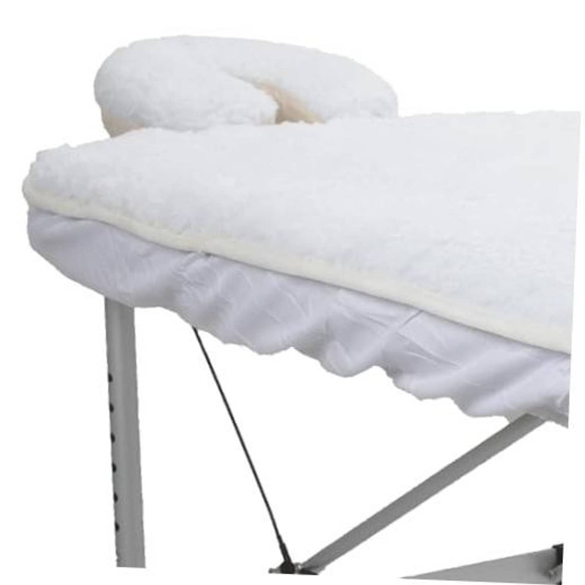 White fleece massage table pad set with thick rolled edge for extra-soft cushioning