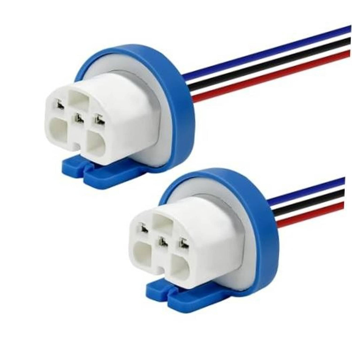 2-pack headlight wiring harness pigtail with white two-pin plug and blue-ring connector