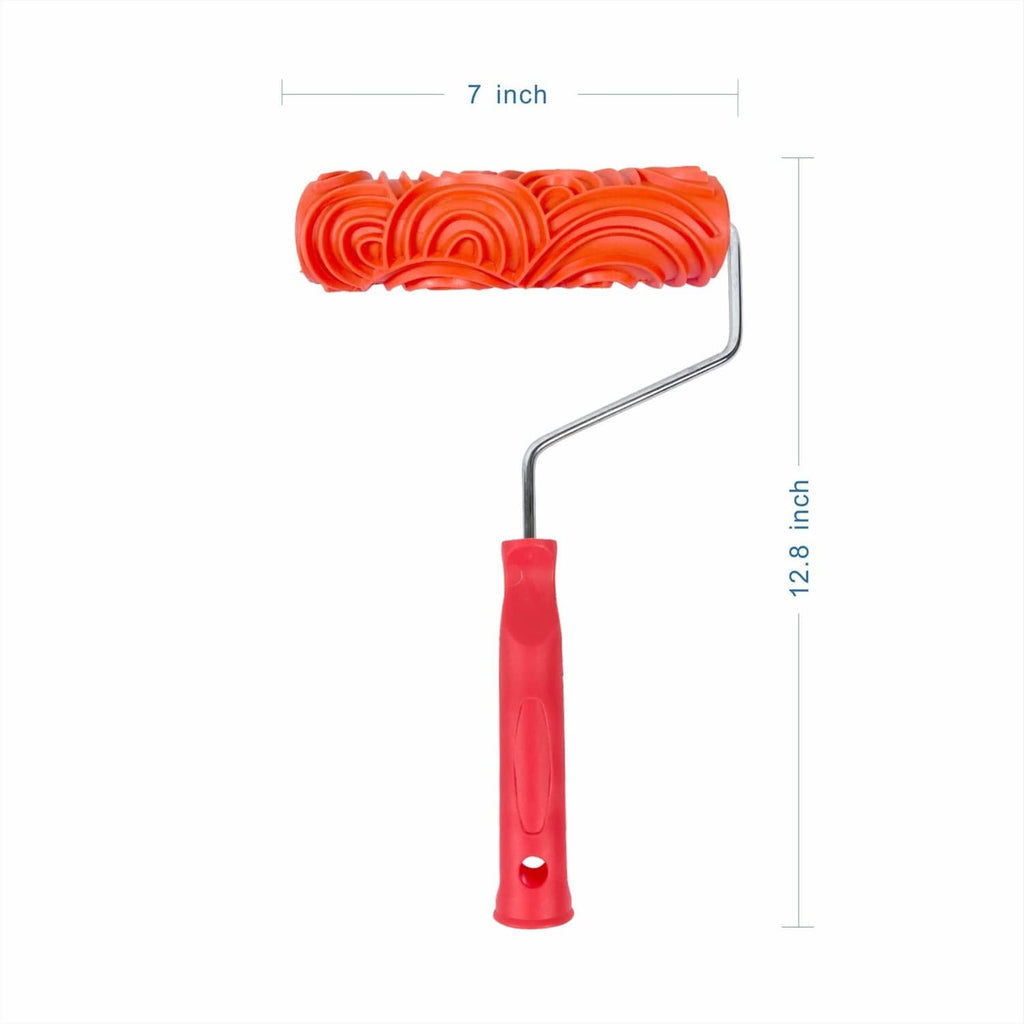 7-inch orange texture paint roller with metal handle and red grip