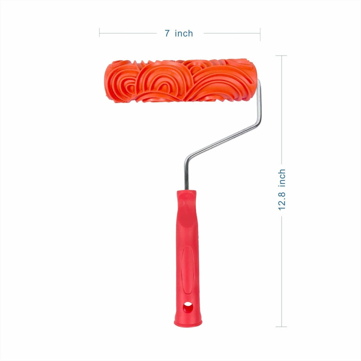 7-inch orange texture paint roller with metal handle and red grip