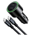 Black car USB-C charger adapter with green LED ring and dual USB-C ports