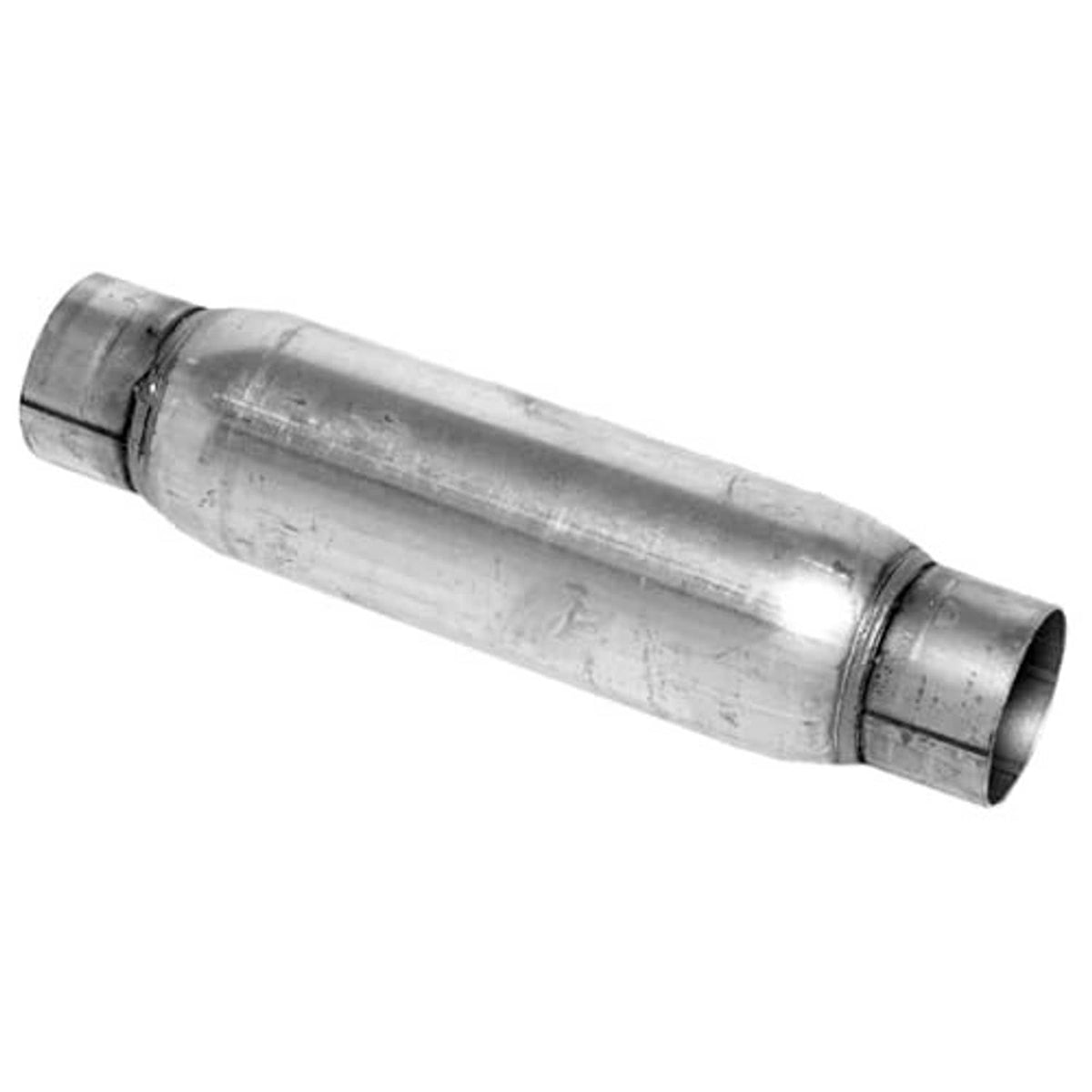 Cylindrical metal exhaust resonator with flared end caps on both sides