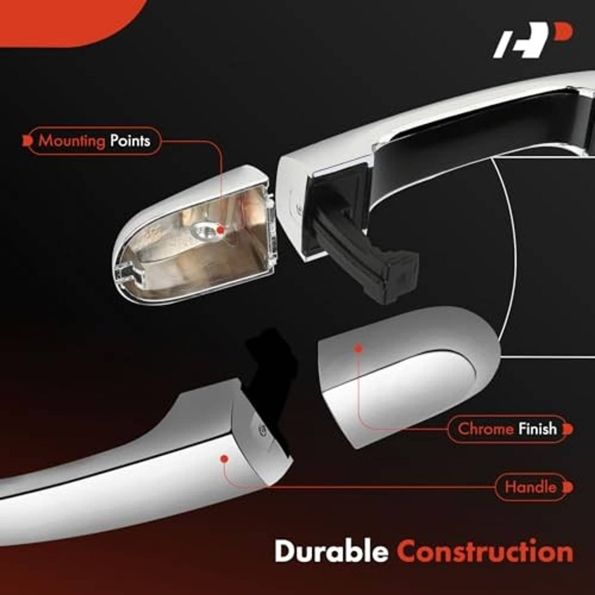 Rear door handle assembly with silver chrome handle and visible mounting points