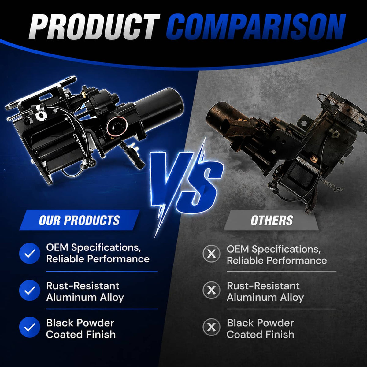 Two power running board motor assemblies, black actuators and mounting brackets