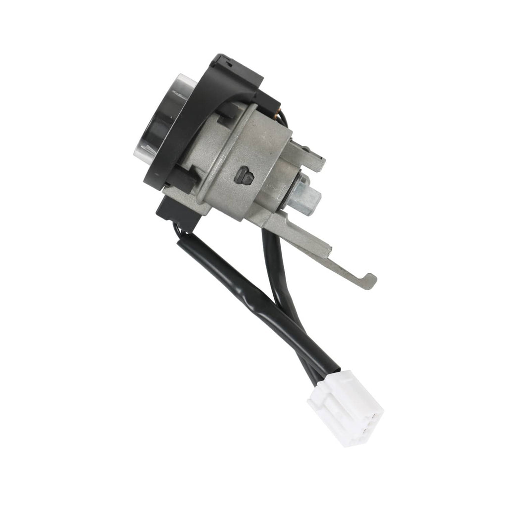 Ignition lock cylinder switch with metal actuator rod and black wire harness