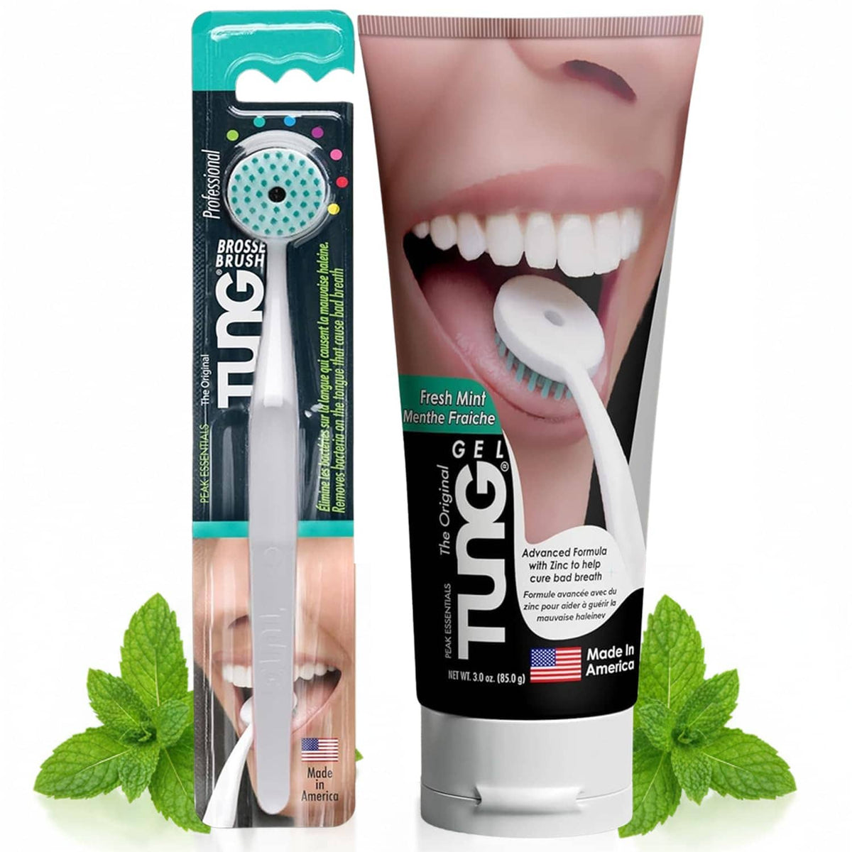 Tongue cleaning kit set: blister tongue brush and mint gel tube with applicator