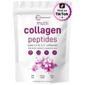 Multi collagen peptides powder pouch, white with purple "multi collagen peptides" label