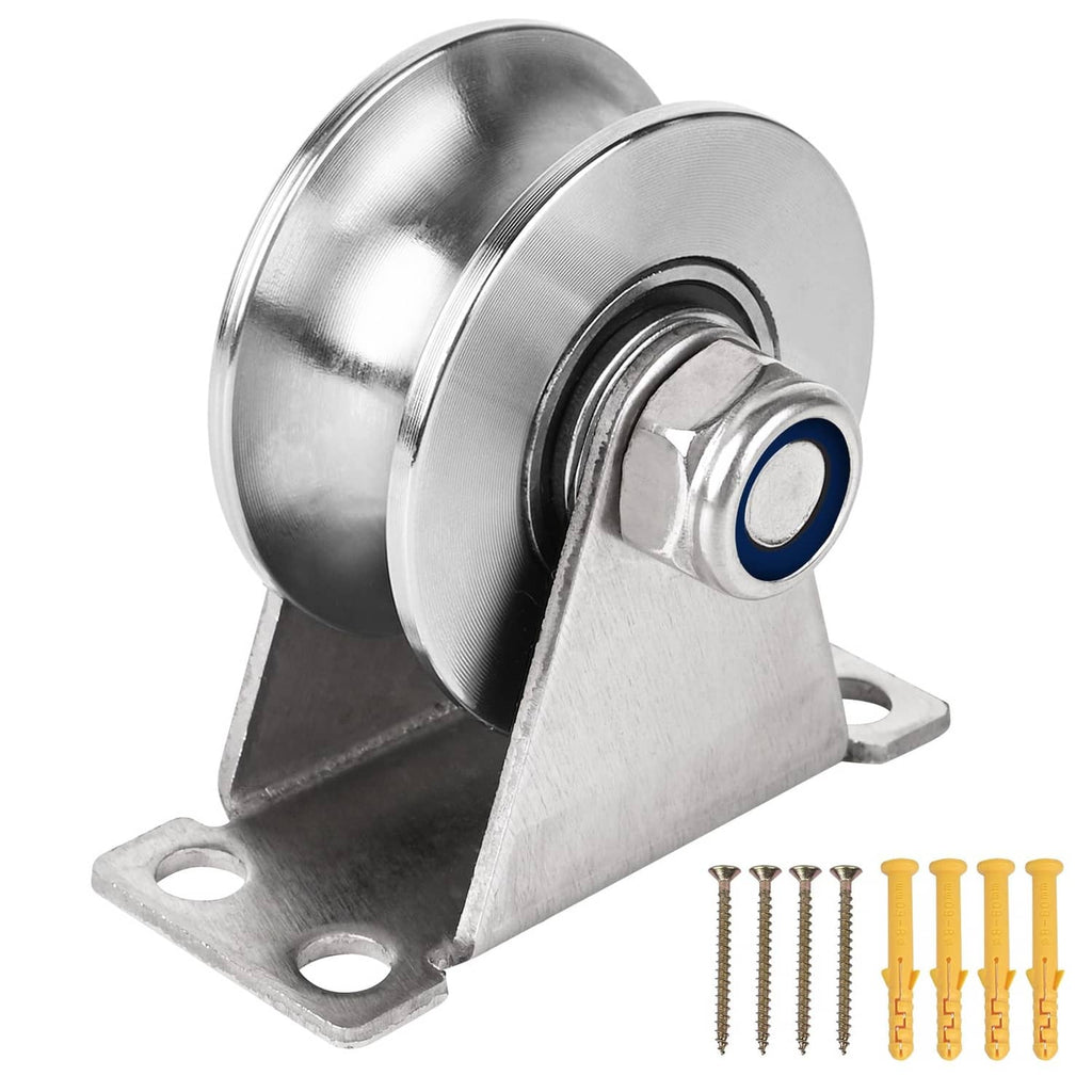 Stainless steel U-mount rope groove pulley wheel with bearing and mounting screws