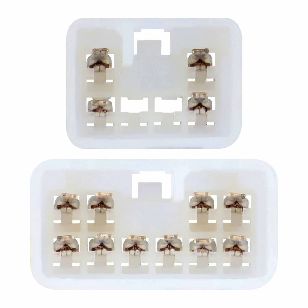 Four-speaker wiring harness connector terminals in white plastic housing