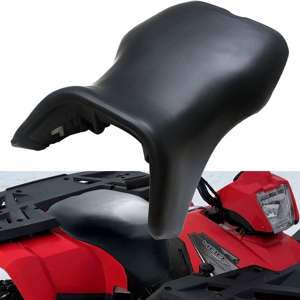 Black ATV seat cushion with curved front opening and textured molded surface