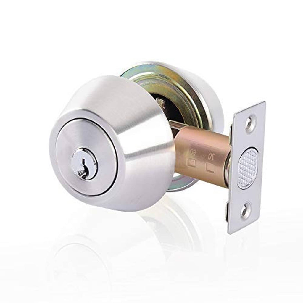 Stainless steel double-keyed deadbolt lock with face plate and key cylinder