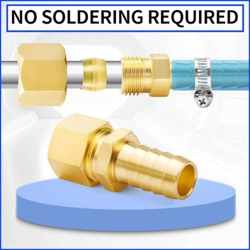 Brass compression union fitting with barbed tube end, connection nut, and clamp