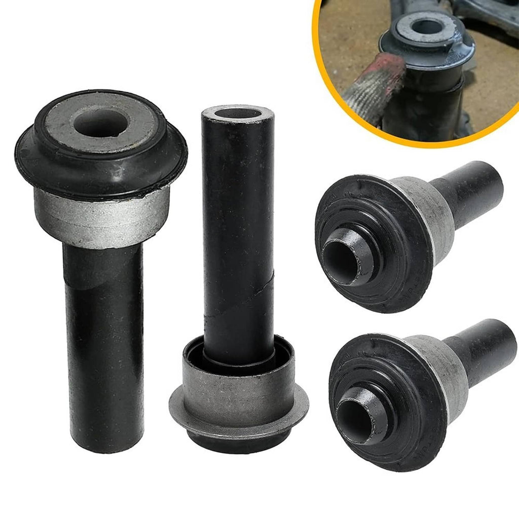 Front subframe crossmember bushings with rubber mounts, metal bases, and center holes