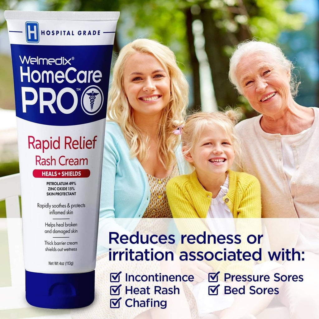 Welmedix HomeCare PRO Rapid Relief zinc oxide rash cream tube for diaper rash.