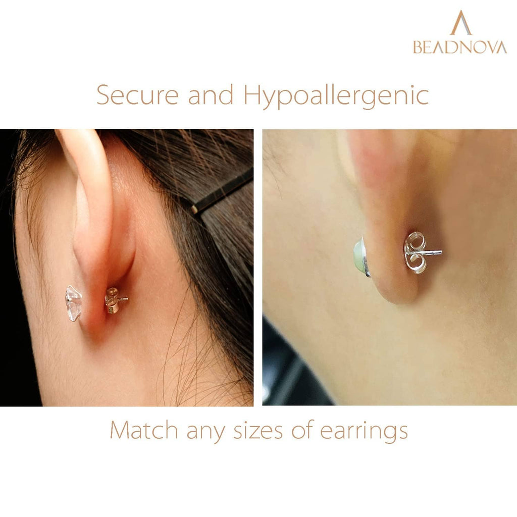 925 sterling silver earring back securing a small stud earring on the ear.