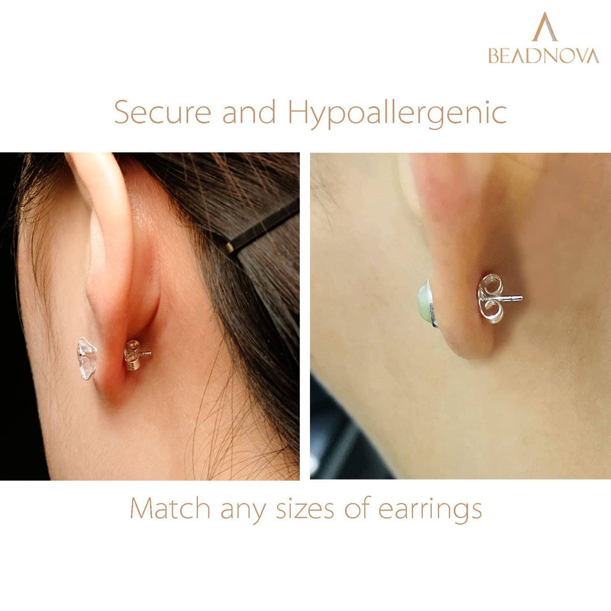 925 sterling silver earring back securing a small stud earring on the ear.