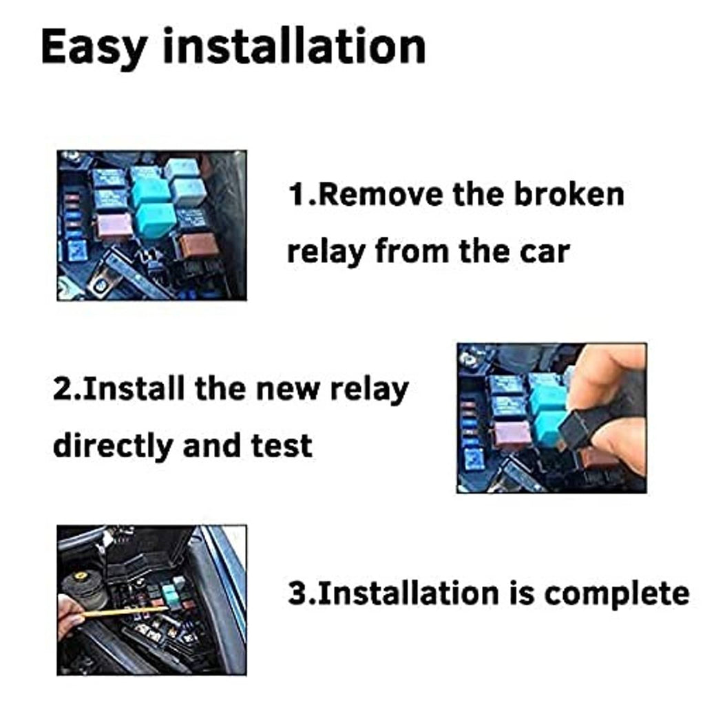 Easy installation graphic for an automotive relay with 3 step instructions