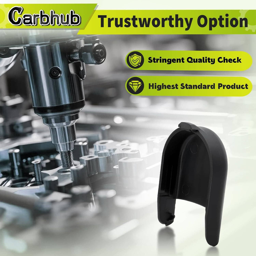 Windshield wiper arm cap cover, black plastic, single piece with mounting holes