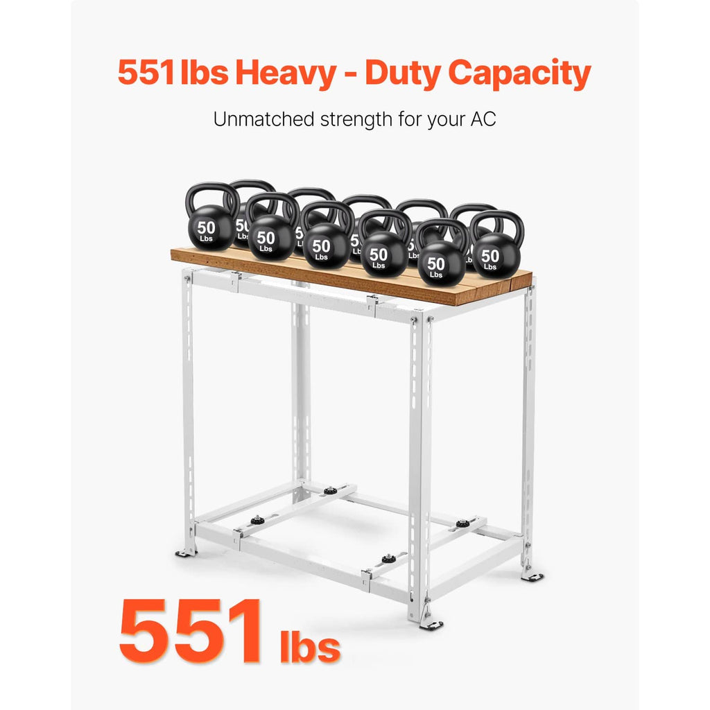 Uimoso mini split ground stand holding weight on a dual-level white steel frame