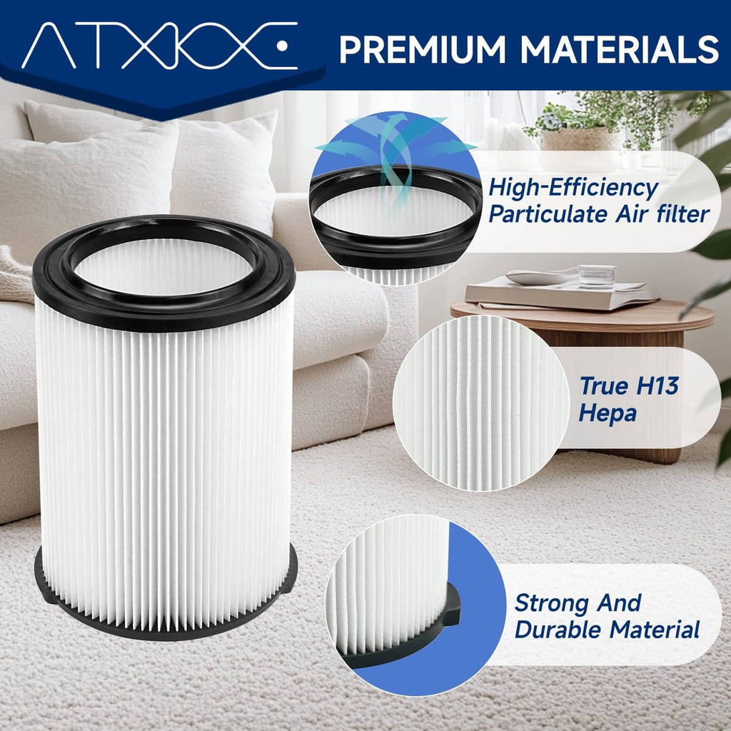 H13 HEPA-style vacuum filter, pleated white media with black top rim