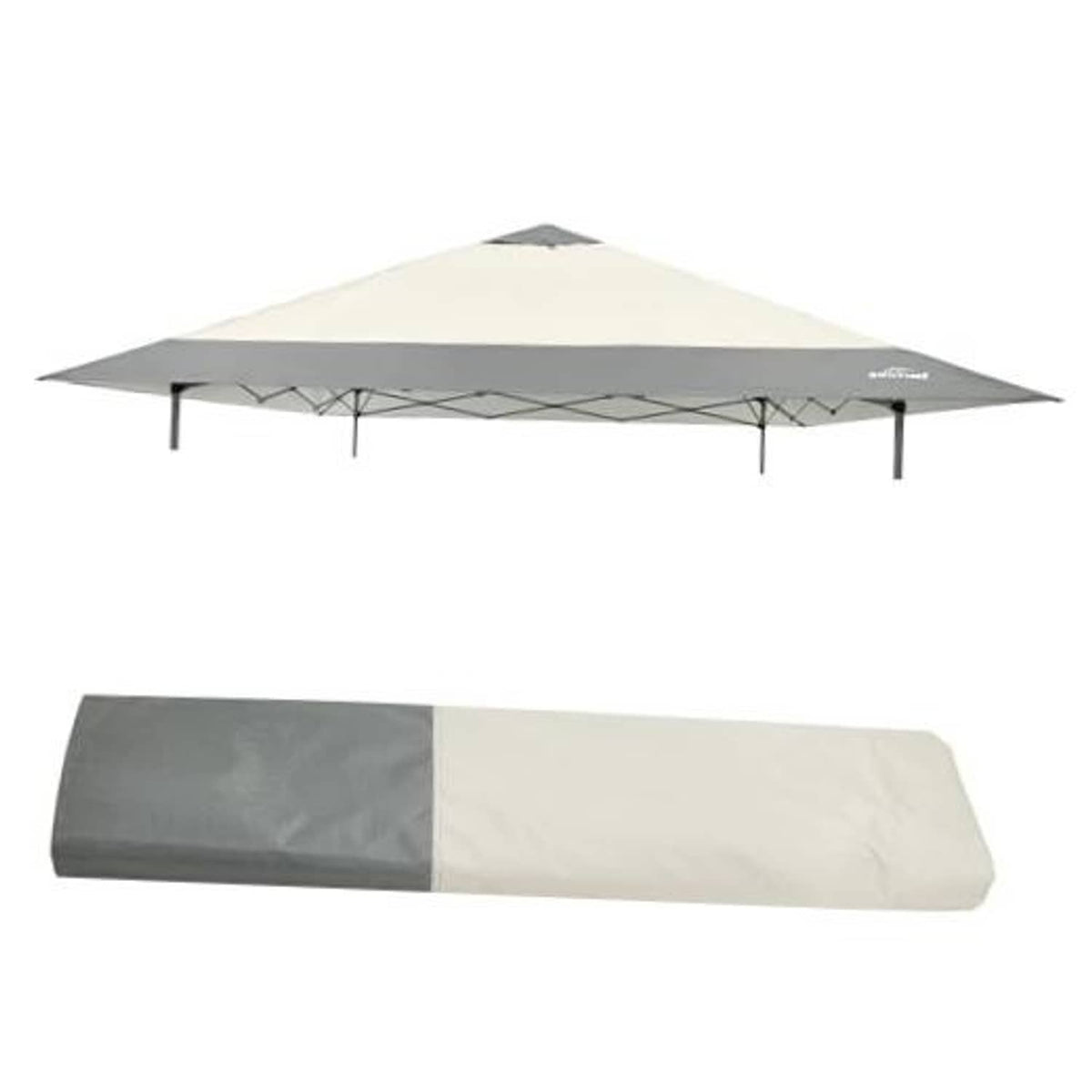 Canopy replacement top cover with gray underside and vented top, cream canopy fabric