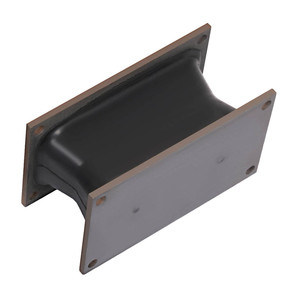 Rubber isolator shock mount with black rubber insert and gray steel mounting plates