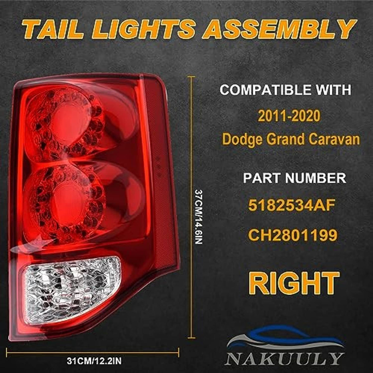 Right side rear tail light assembly with red lenses and clear bottom reflector