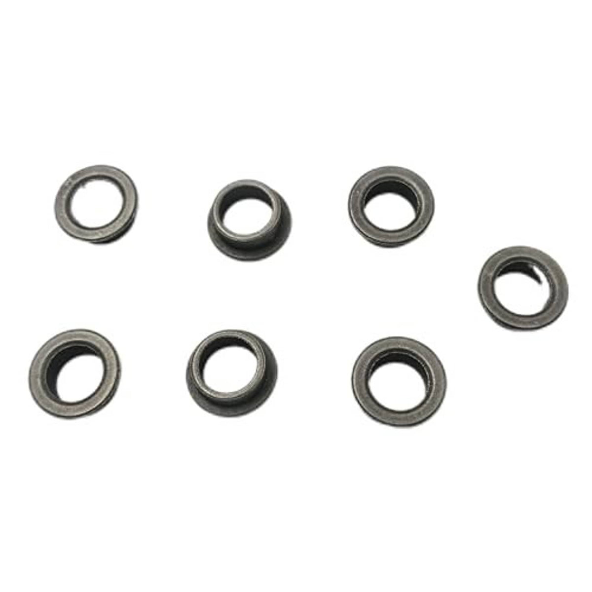 Steel shifter bushing rings with dark inner openings, pit pack components