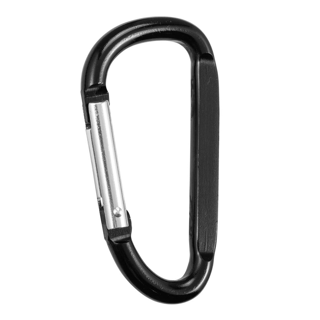 Close-up of black and silver spring clip carabiner keyring latch.