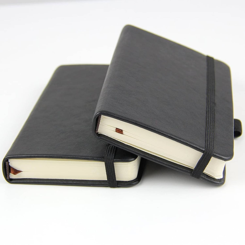 Newestor 2-pack pocket notebooks with dark covers, elastic strap, and cream pages