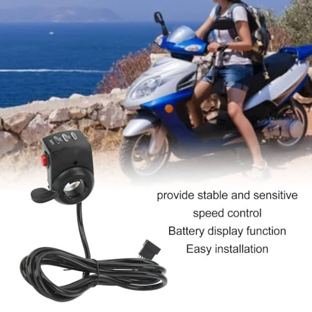 E-bike thumb speed controller with long black cable and multi-pin plug