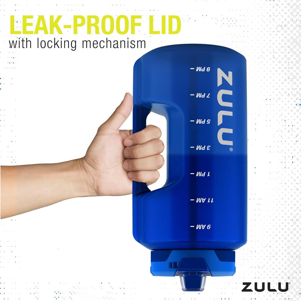 ZULU Goals leak-proof flip lid with locking mechanism on royal blue bottle
