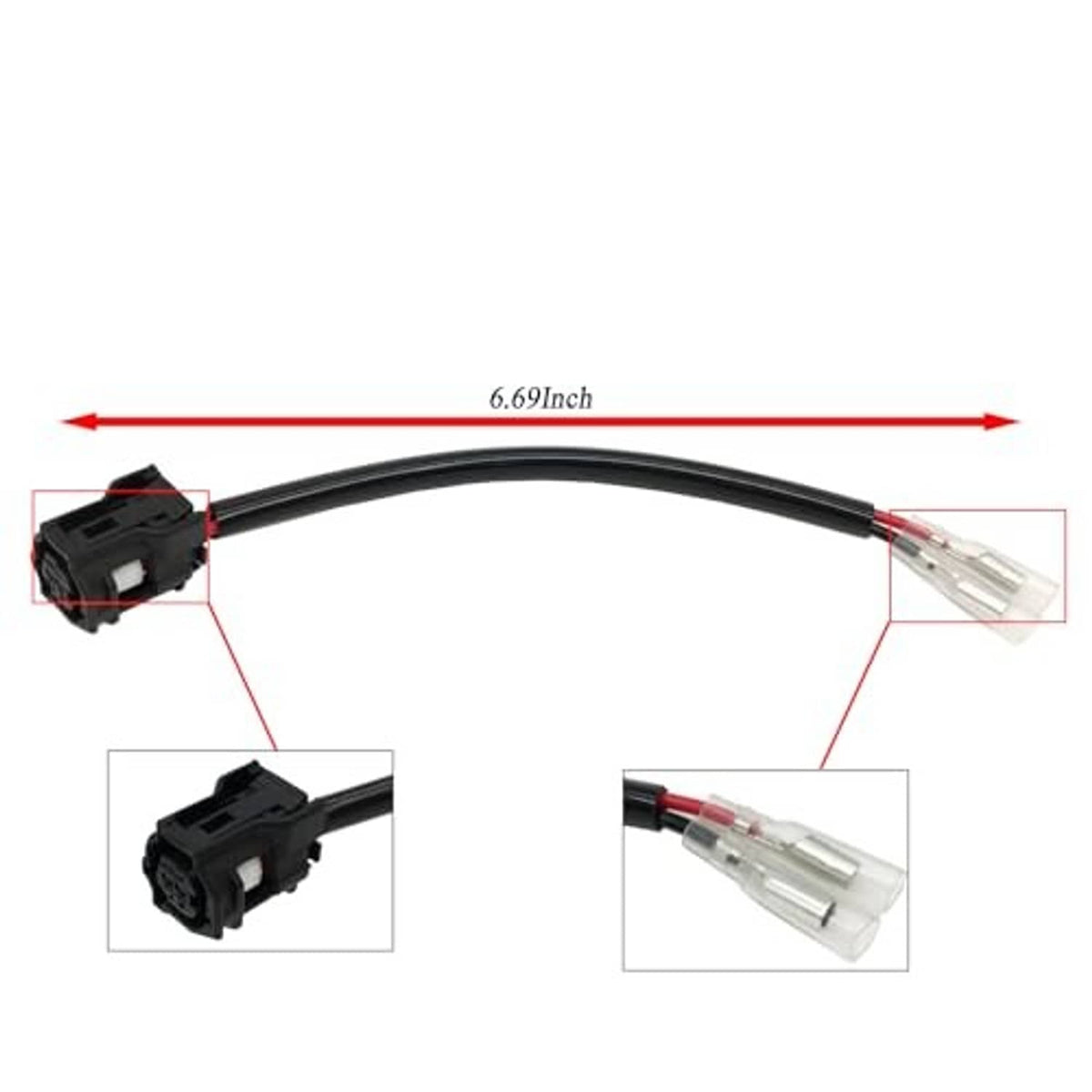 Motorcycle light wiring harness length 6.69 in with two black connector plugs